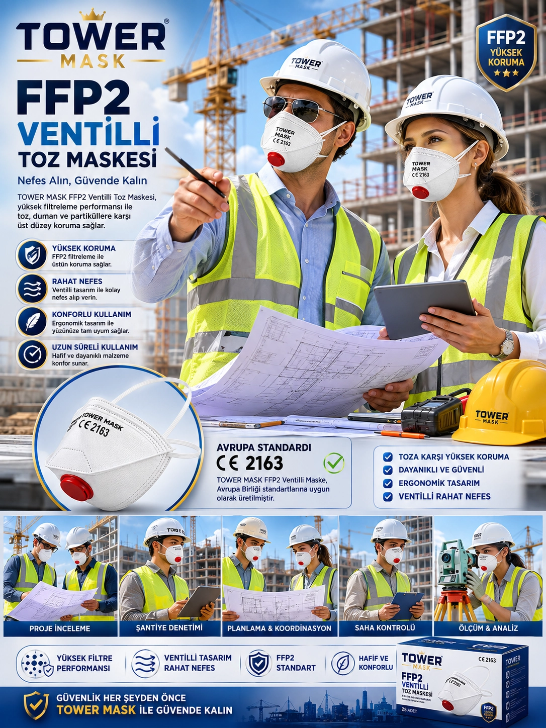 Tower Mask FFP2 Ventilli Toz Maskesi N95
