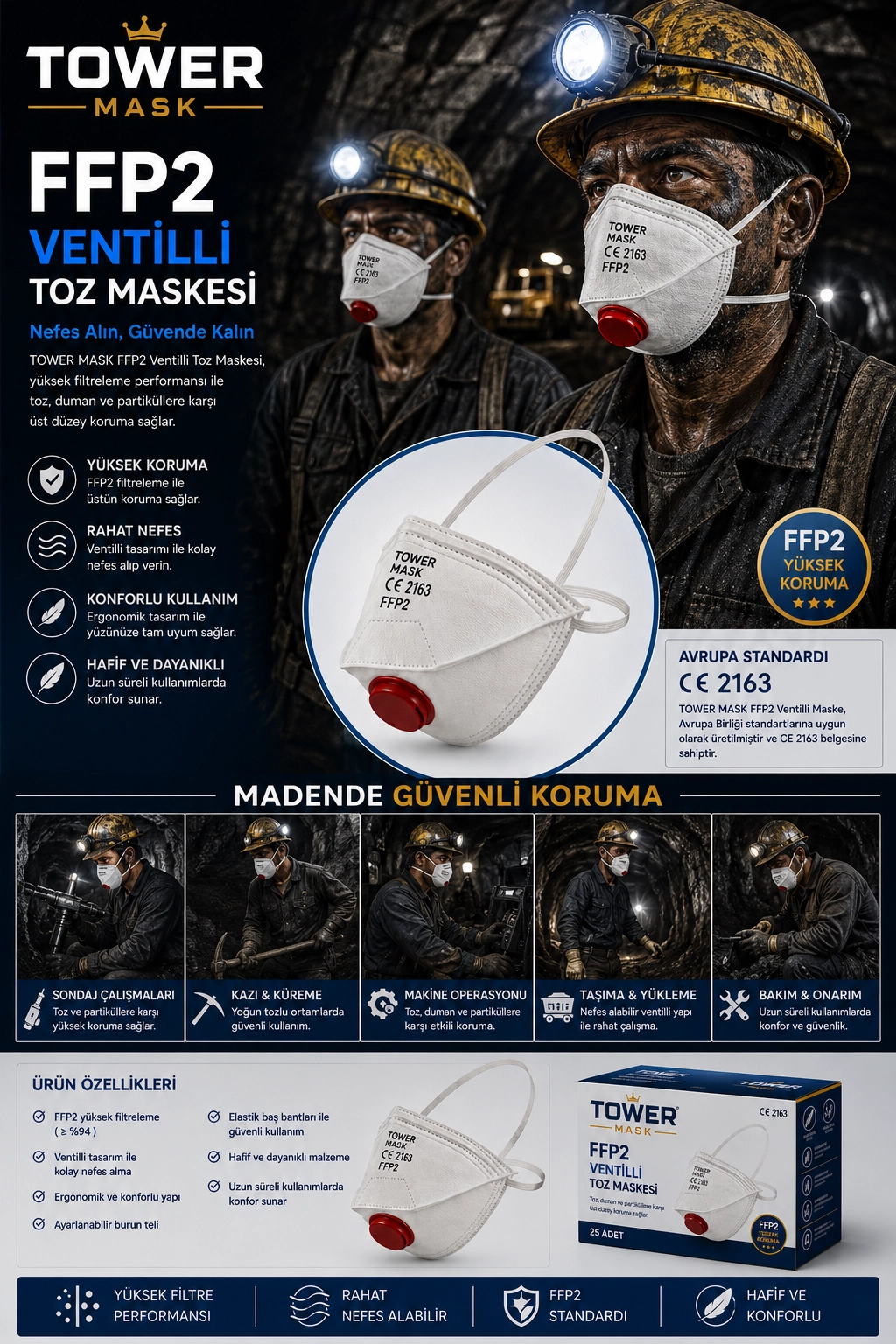 Tower Mask FFP2 Ventilli Toz Maskesi N95