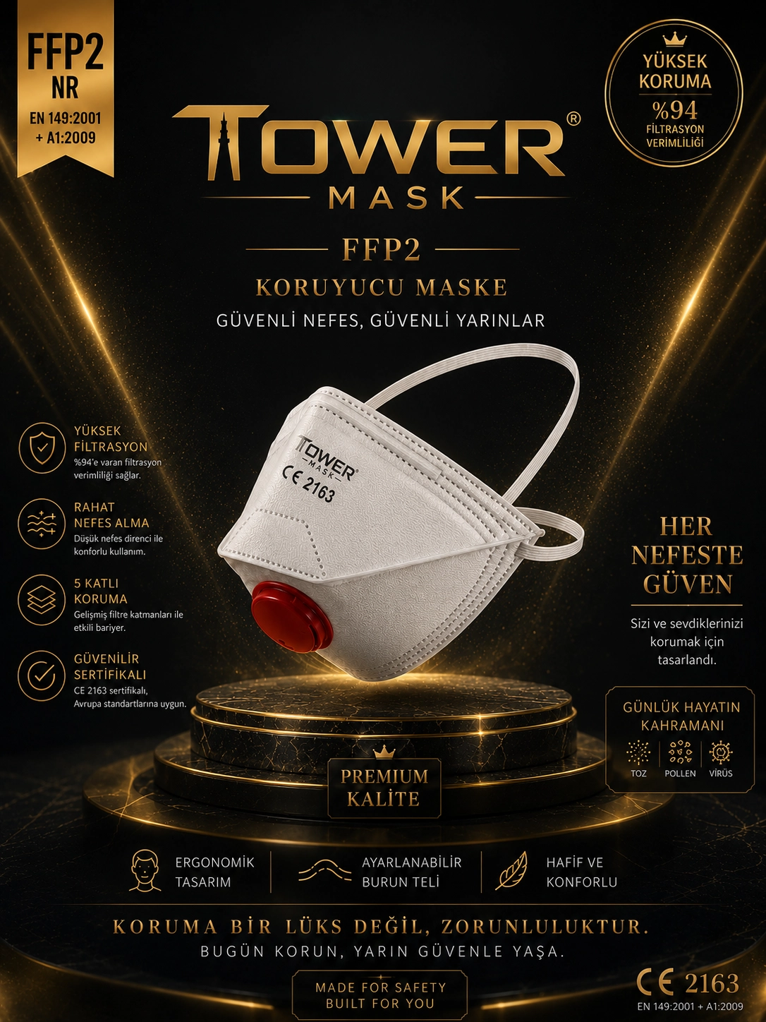 Tower Mask Toz Maskesi FFP2 Ventilli