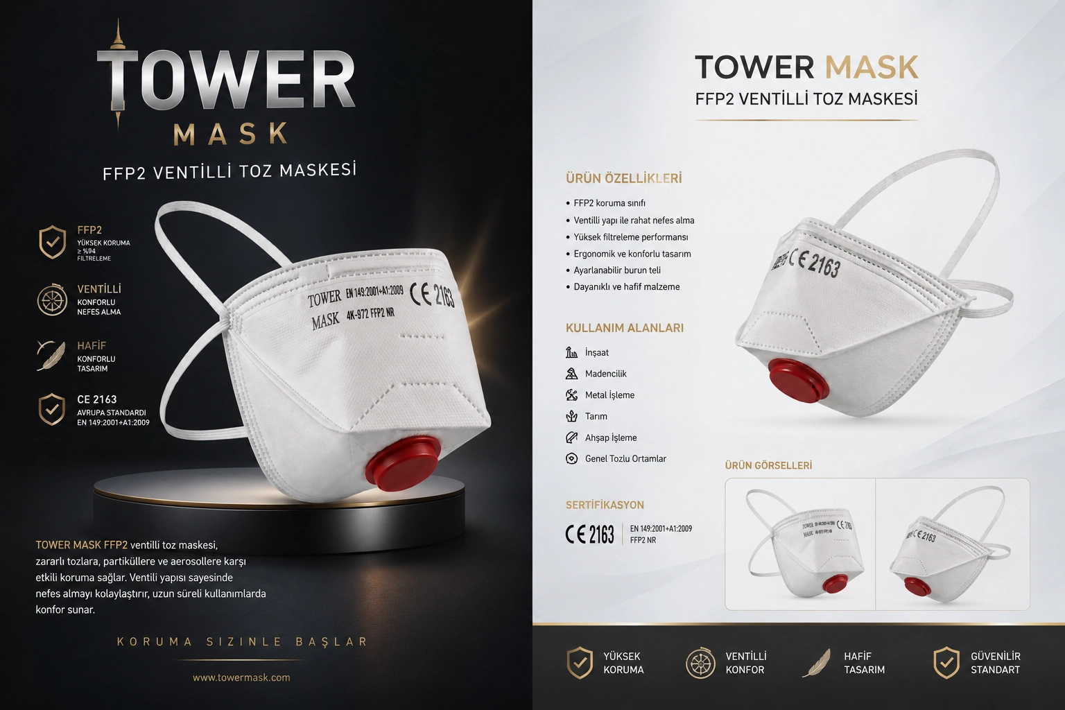 Tower Mask FFP2 Ventilli Toz Maskesi N95