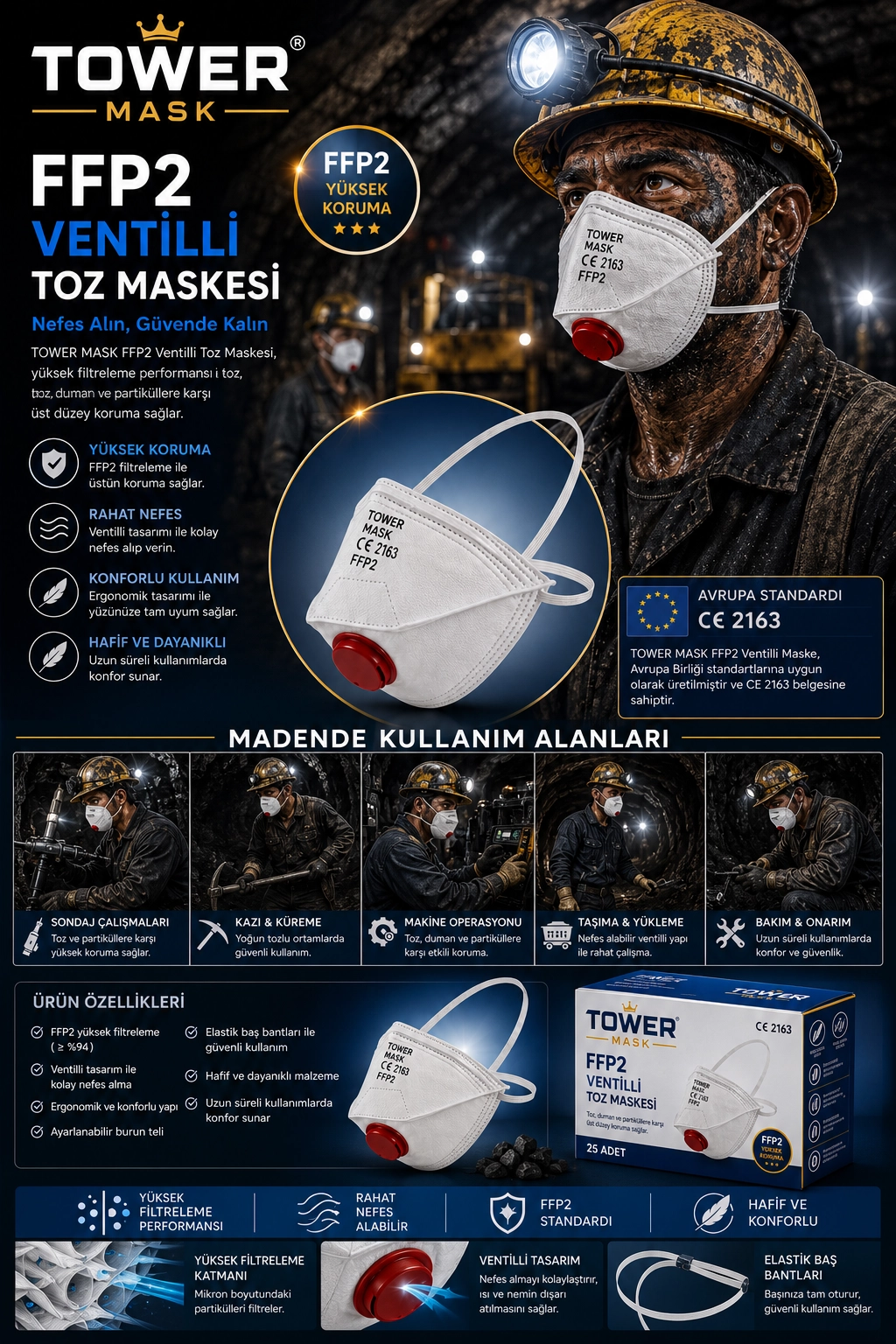 Tower Mask FFP2 Ventilli Toz Maskesi N95