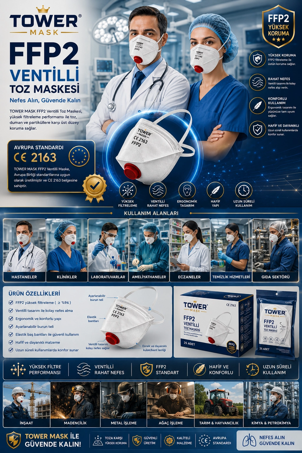 Tower Mask FFP2 Ventilli Toz Maskesi N95
