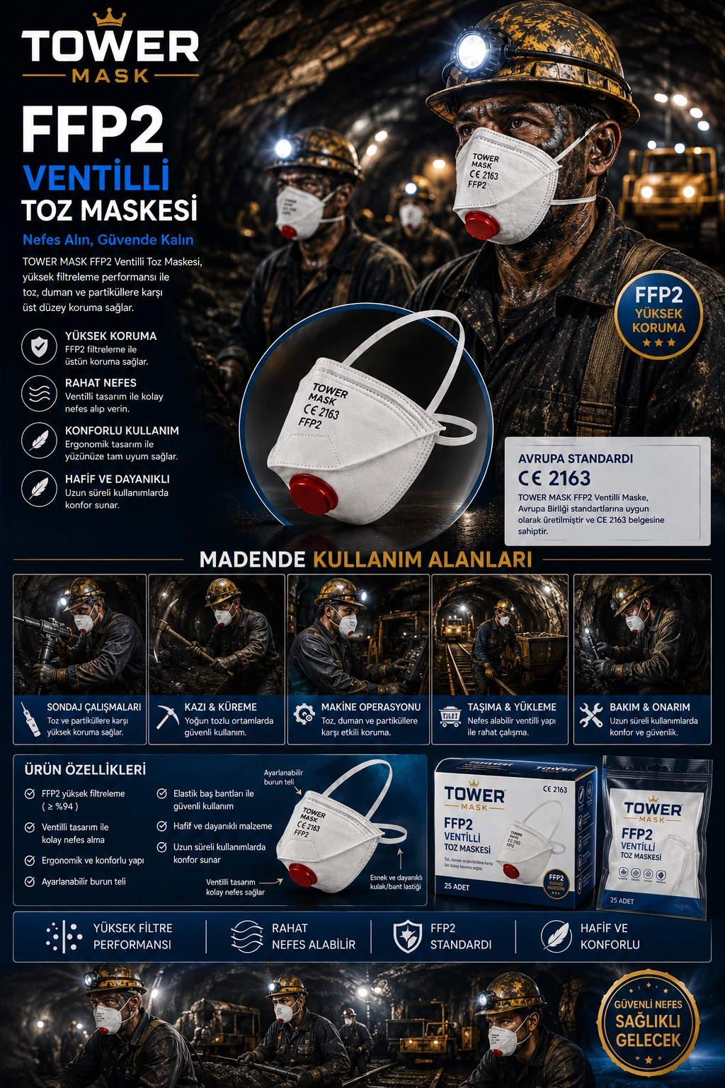 Tower Mask FFP2 Ventilli Toz Maskesi N95