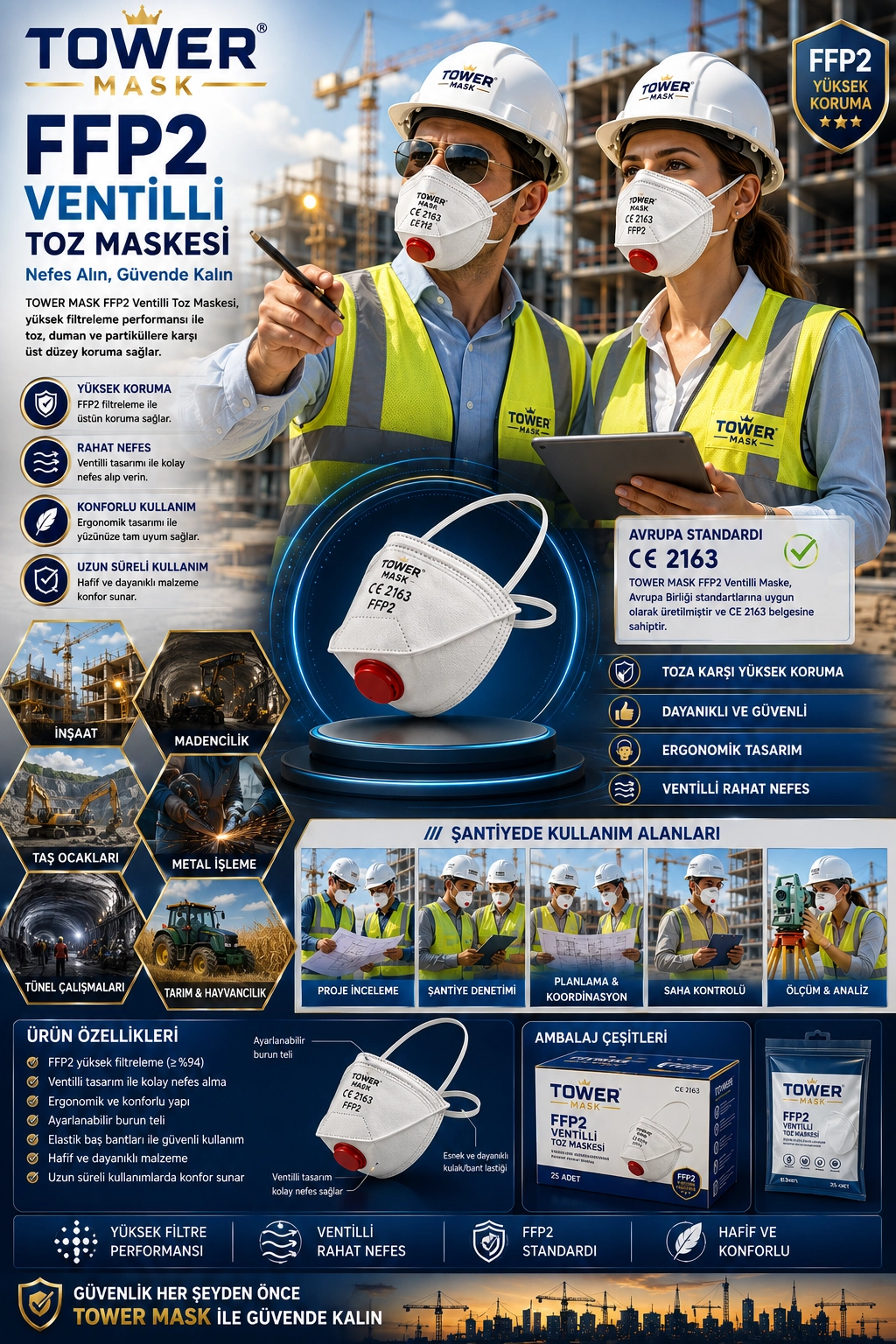 Tower Mask FFP2 Ventilli Toz Maskesi N95