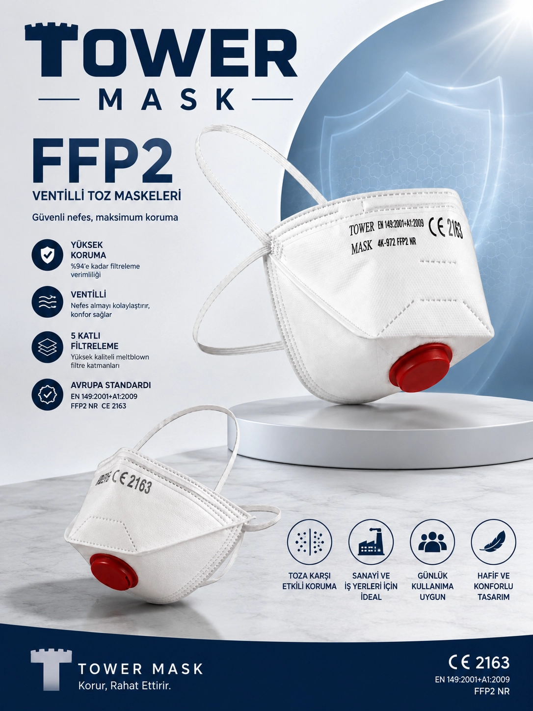 Tower Mask Toz Maskesi FFP2 Ventilli