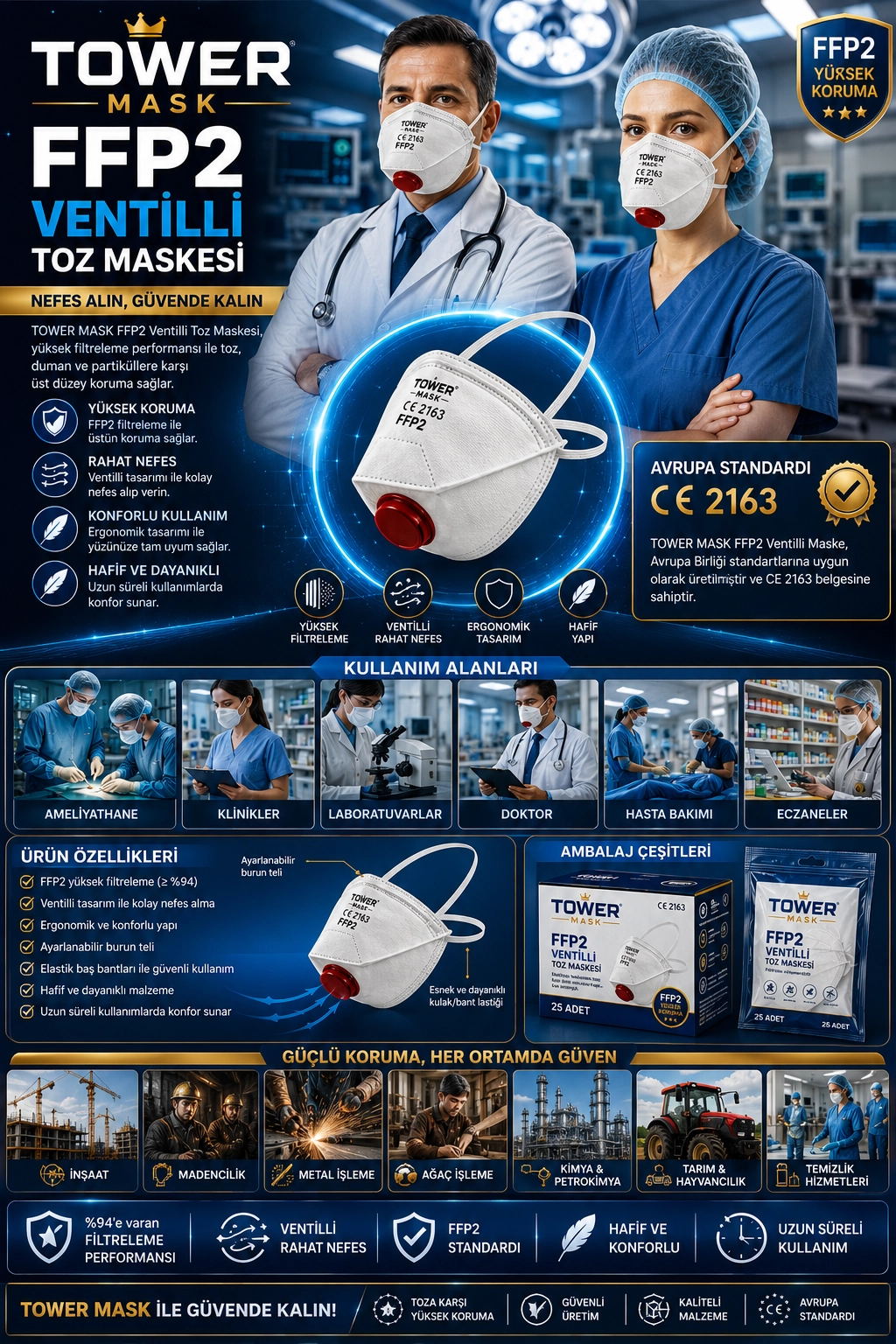 Tower Mask FFP2 Ventilli Toz Maskesi N95