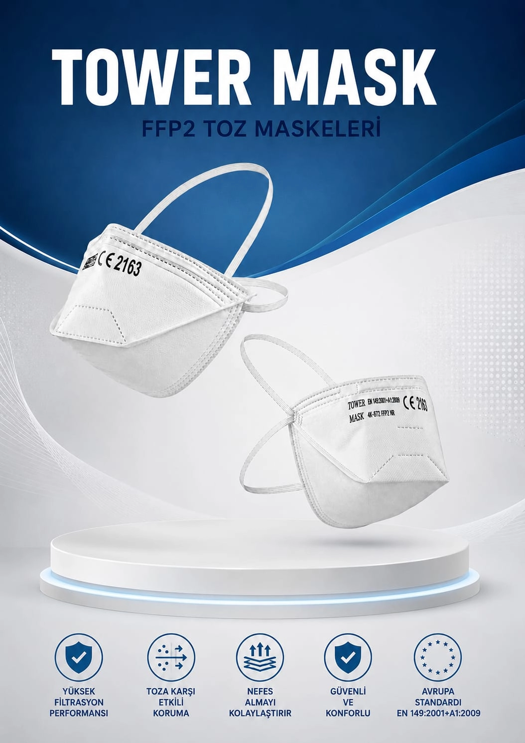 Tower mask ffp2 maske 50 ad.x12 pk.=600 adet 1 koli